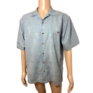 Gianluca Men’s Blue Shirt L Short Sleeve Vtg Silk Palm Trees Tropical Print